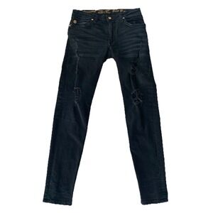 KILLER FLAP MENS SKINNY JEANS IN PURE BLACK WITH GOLD ROBIN'S LOGO Size 28